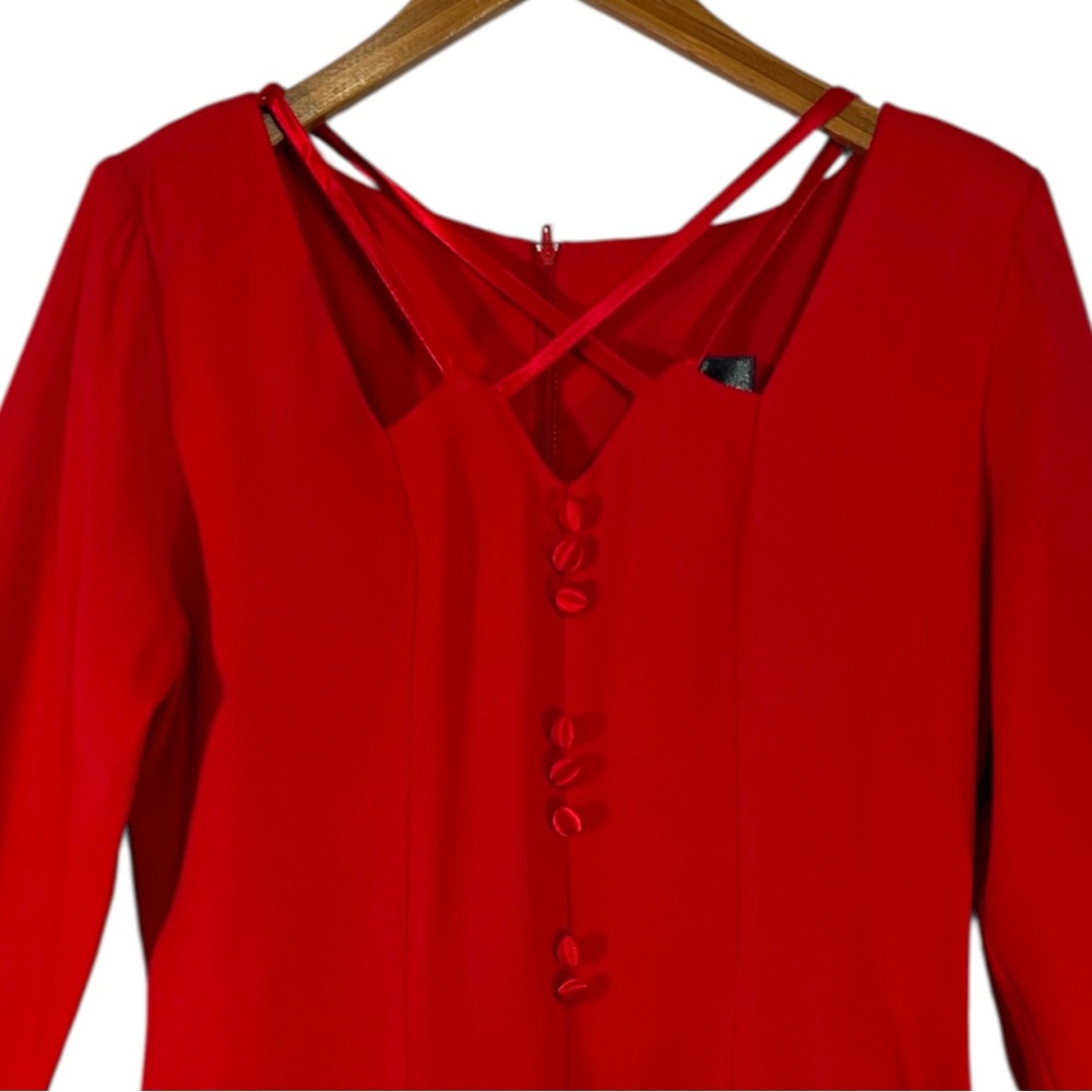 Vintage Fredericks of Hollywood Red Long Sleeve Mini Dress with Tie Back 9-10 - Picture 3 of 6